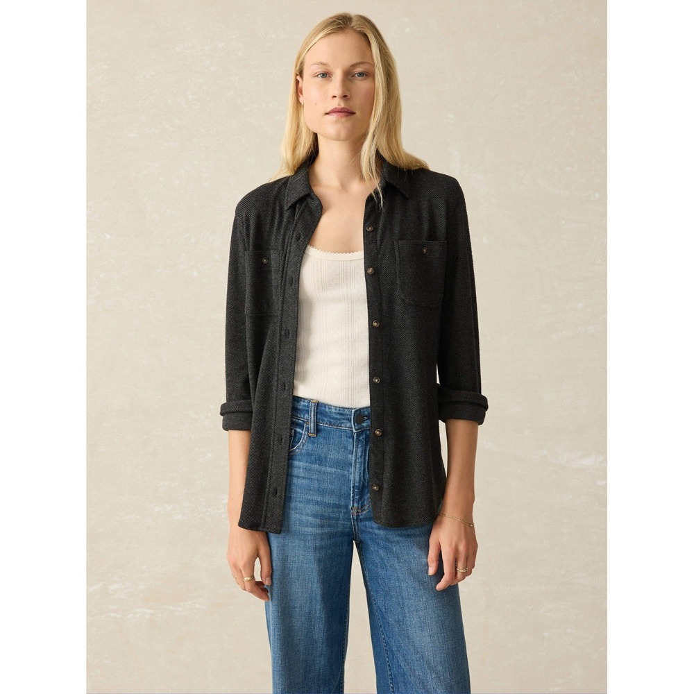 Faherty Black Button-Down Shirt Jacket